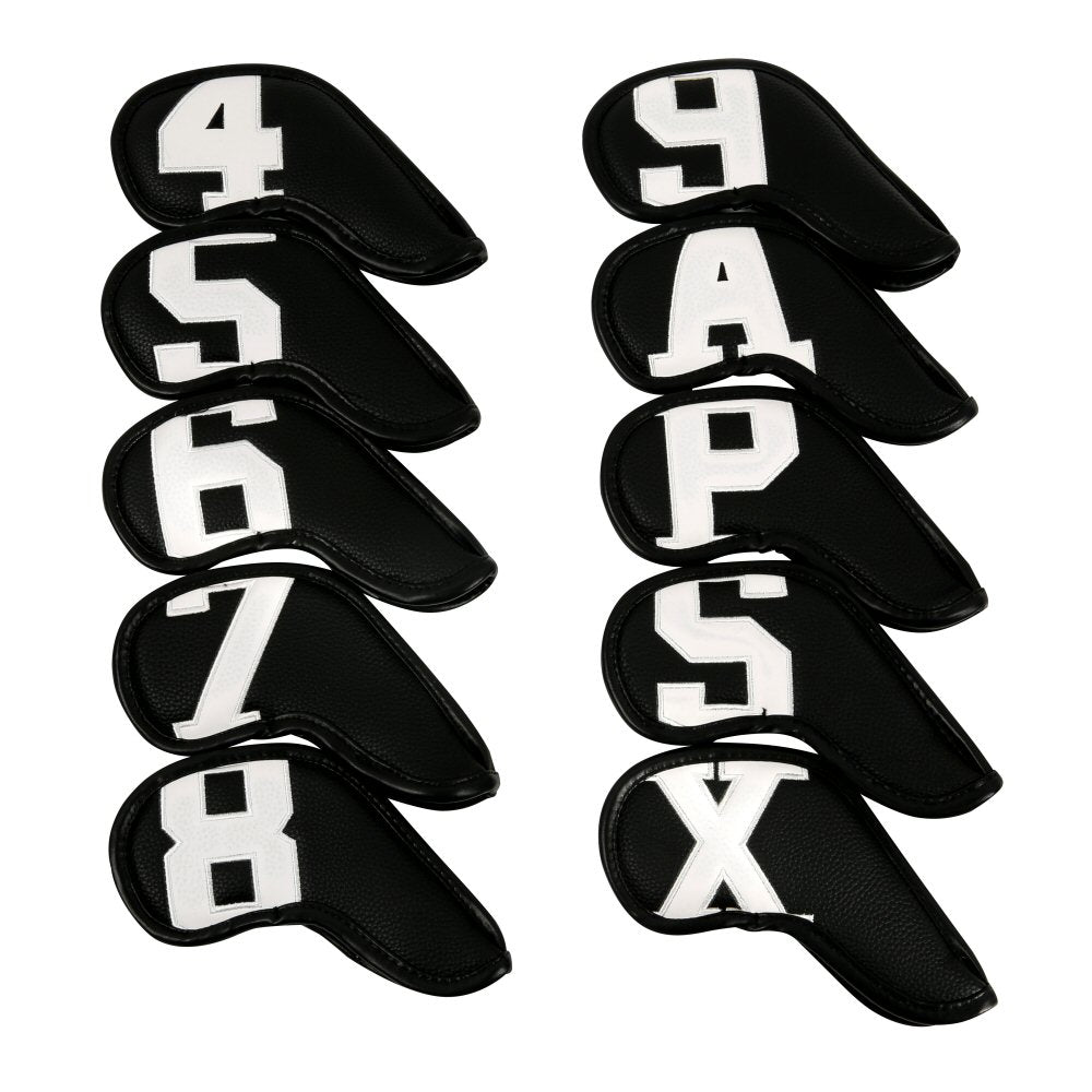 Leather Golf Club Headcovers Irons Set 10 Pcs Club Iron Head Covers Black Golf Accessorise FoneFunShop