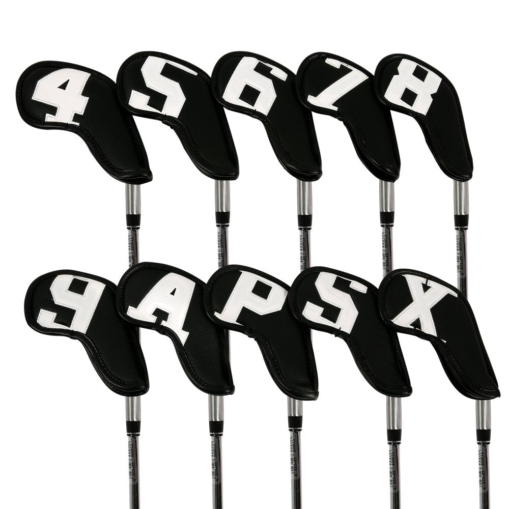 Leather Golf Club Headcovers Irons Set 10 Pcs Club Iron Head Covers Black Golf Accessorise FoneFunShop