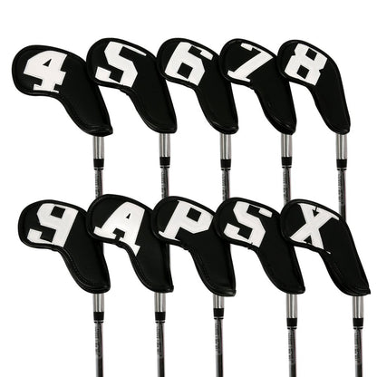 Leather Golf Club Headcovers Irons Set 10 Pcs Club Iron Head Covers Black Golf Accessorise FoneFunShop