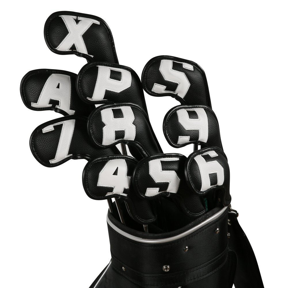 Leather Golf Club Headcovers Irons Set 10 Pcs Club Iron Head Covers Black Golf Accessorise FoneFunShop