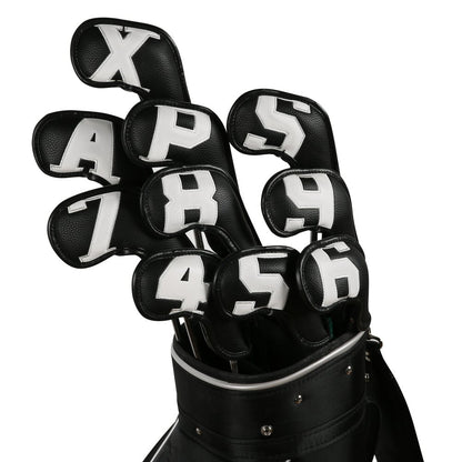 Leather Golf Club Headcovers Irons Set 10 Pcs Club Iron Head Covers Black Golf Accessorise FoneFunShop