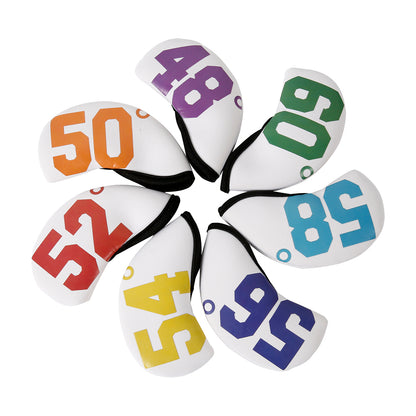 Golf Club Iron Head Covers 7 Piece Set Degrees Headcover Protector White with MultiColoured Golf Accessorise FoneFunShop