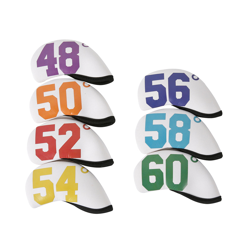 Golf Club Iron Head Covers 7 Piece Set Degrees Headcover Protector White with MultiColoured Golf Accessorise FoneFunShop