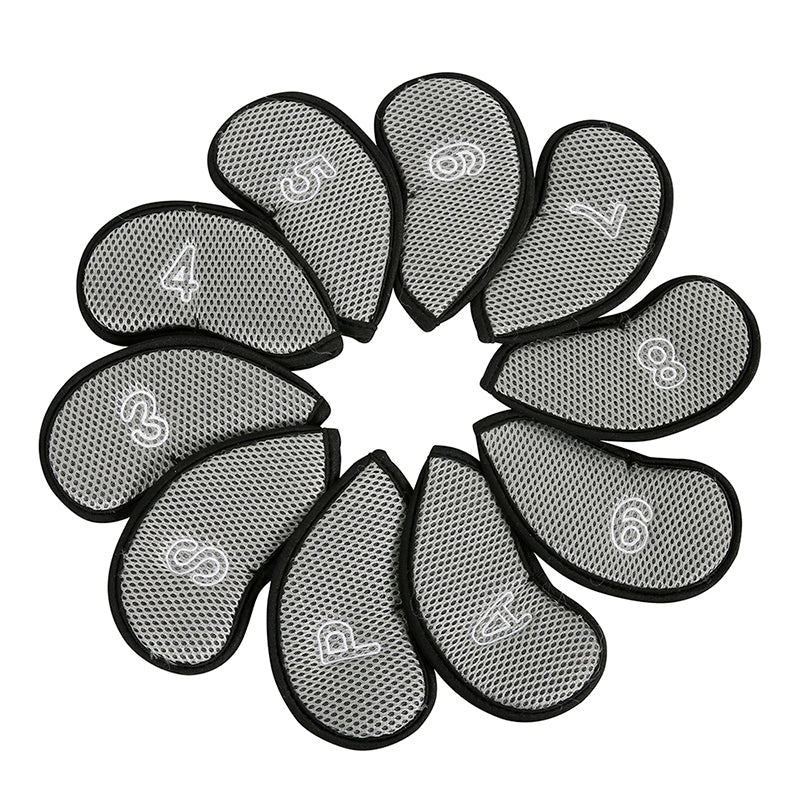 Golf Club Iron Head Covers 10 Piece Headcover Protector Grey with Black