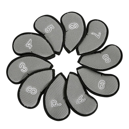 Golf Club Iron Head Covers 10 Piece Headcover Protector Grey with Black