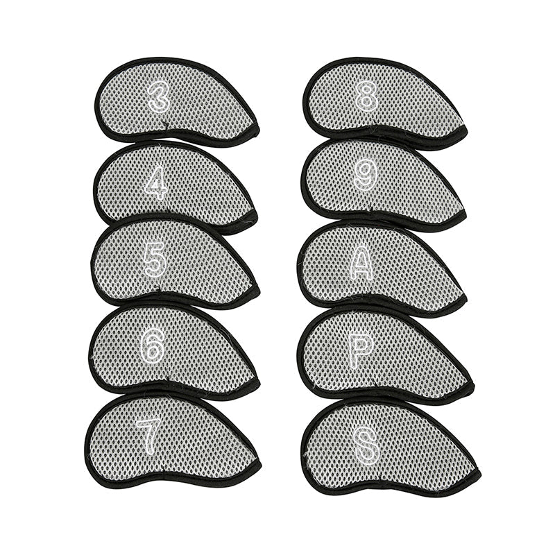 Golf Club Iron Head Covers 10 Piece Headcover Protector Grey with Black