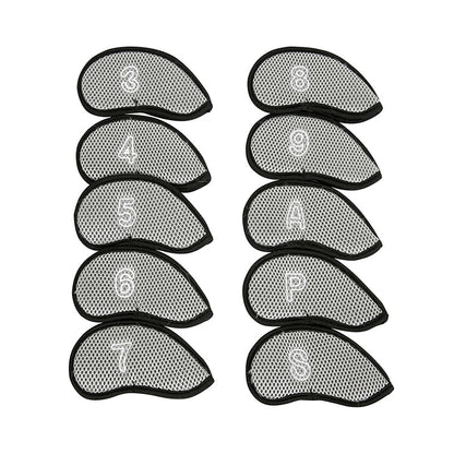 Golf Club Iron Head Covers 10 Piece Headcover Protector Grey with Black
