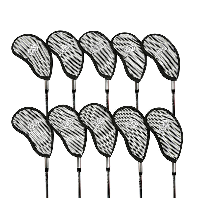 Golf Club Iron Head Covers 10 Piece Headcover Protector Grey with Black