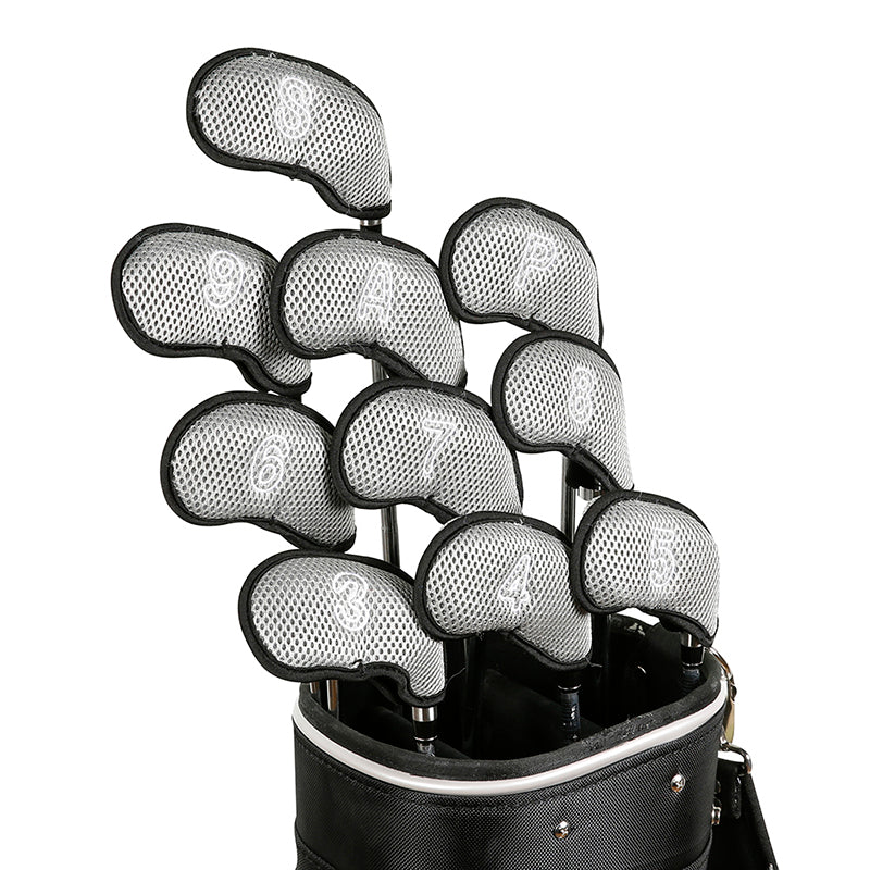 Golf Club Iron Head Covers 10 Piece Headcover Protector Grey with Black