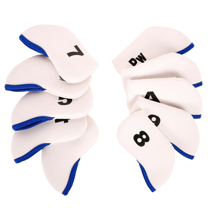 Golf Club Iron Head Covers 10 Piece Set Headcover Protector White with Blue Golf Accessorise FoneFunShop