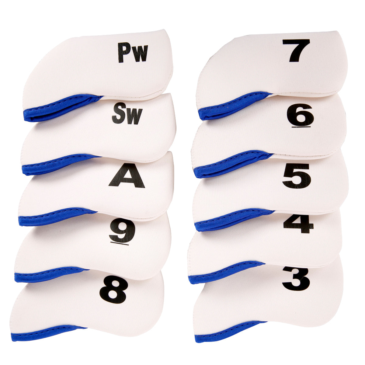 Golf Club Iron Head Covers 10 Piece Set Headcover Protector White with Blue Golf Accessorise FoneFunShop