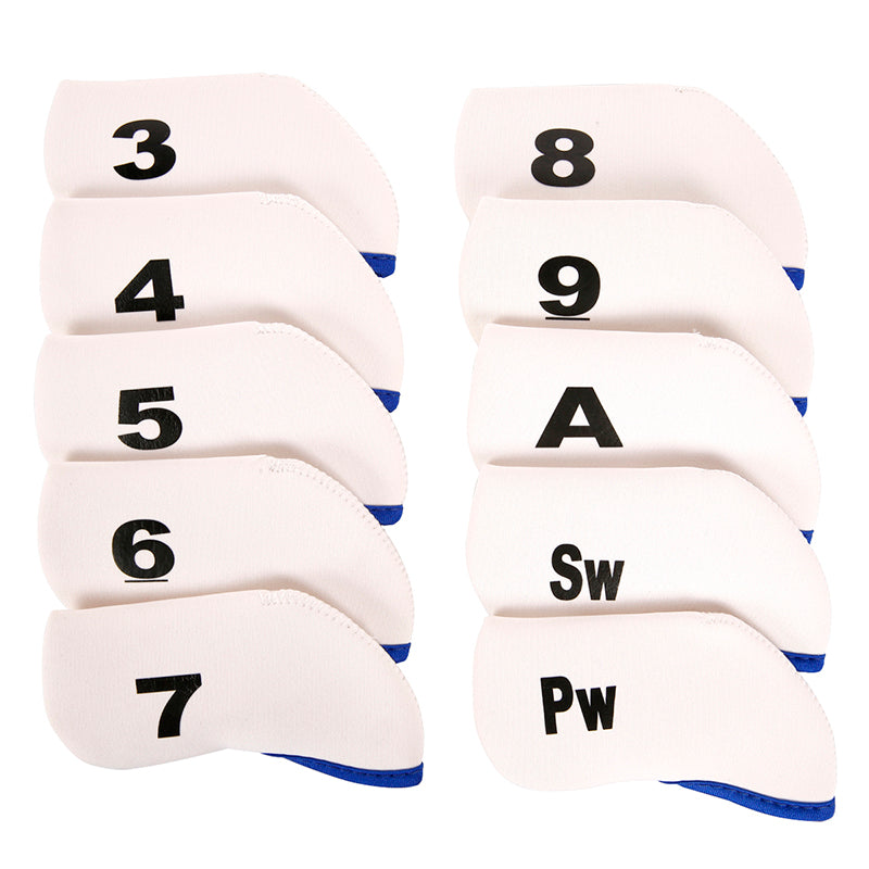 Golf Club Iron Head Covers 10 Piece Set Headcover Protector White with Blue Golf Accessorise FoneFunShop