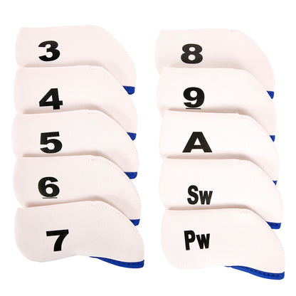 Golf Club Iron Head Covers 10 Piece Set Headcover Protector White with Blue Golf Accessorise FoneFunShop