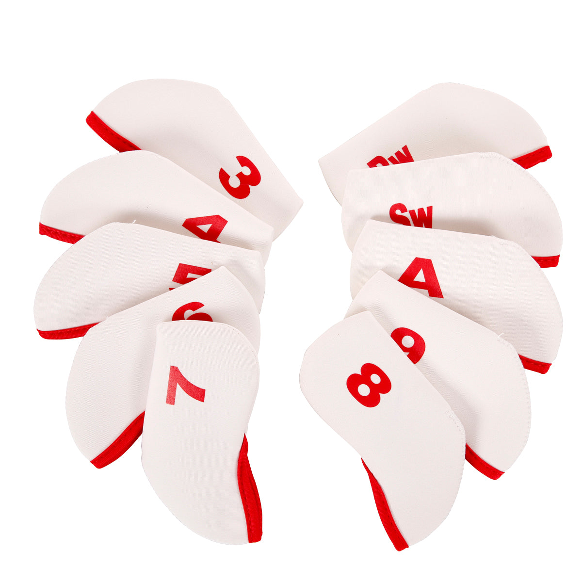 Golf Club Iron Head Covers 10 Piece Set Headcover Protector White with Red Golf Accessorise FoneFunShop