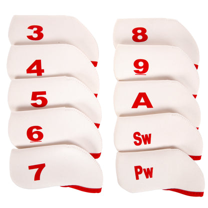 Golf Club Iron Head Covers 10 Piece Set Headcover Protector White with Red Golf Accessorise FoneFunShop