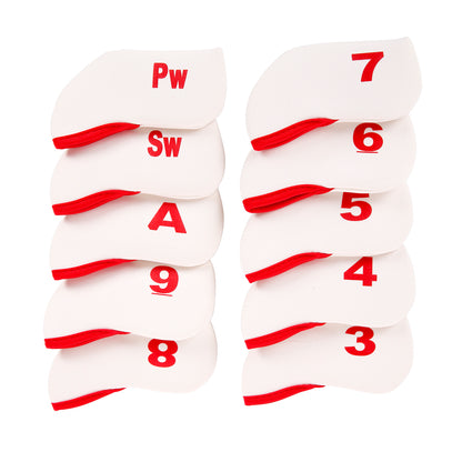 Golf Club Iron Head Covers 10 Piece Set Headcover Protector White with Red Golf Accessorise FoneFunShop