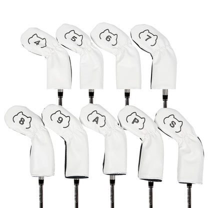 Leather Golf Club Iron Head Covers 9 Piece Set Cat Outline Headcover Protector White and Black Golf Accessorise FoneFunShop