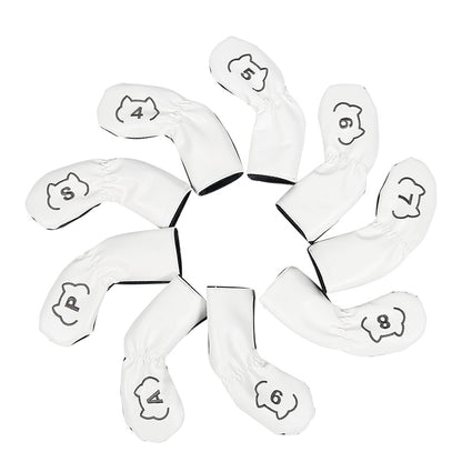 Leather Golf Club Iron Head Covers 9 Piece Set Cat Outline Headcover Protector White and Black Golf Accessorise FoneFunShop