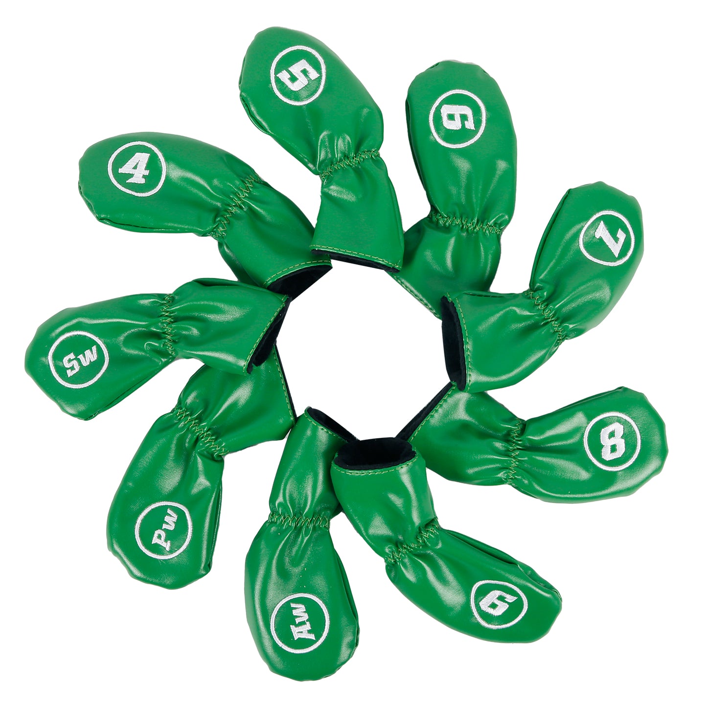 Leather Golf Club Iron Head Covers 9 Piece Set Headcover Protector Green with White Golf Accessorise FoneFunShop