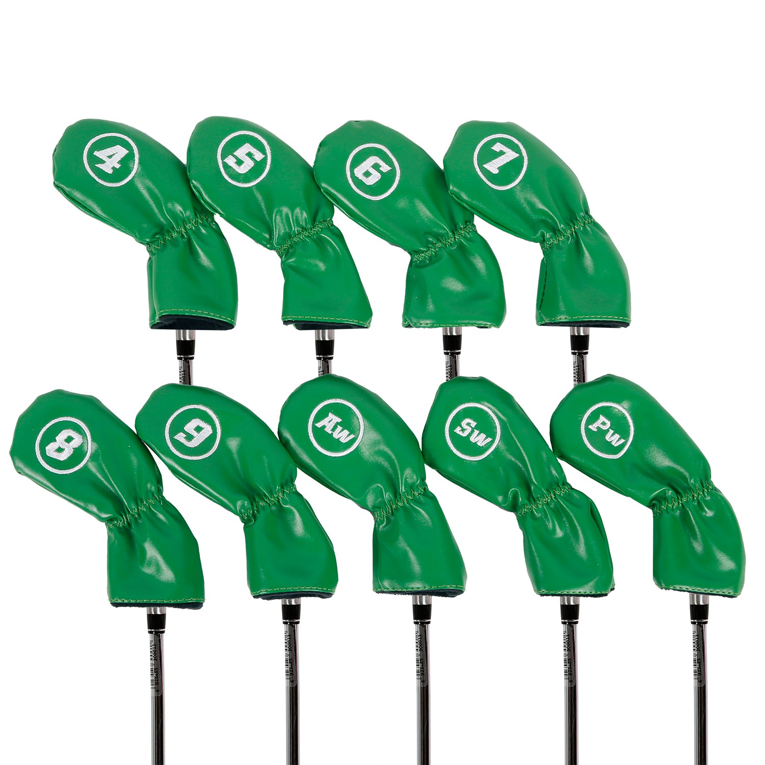 Leather Golf Club Iron Head Covers 9 Piece Set Headcover Protector Green with White Golf Accessorise FoneFunShop