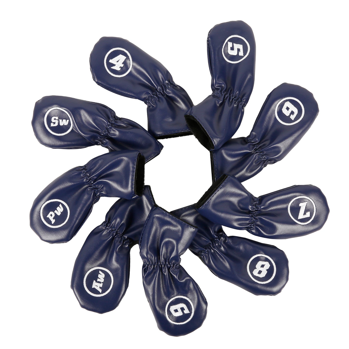Leather Golf Club Iron Head Covers 9 Piece Set Headcover Protector Blue with White Golf Accessorise FoneFunShop