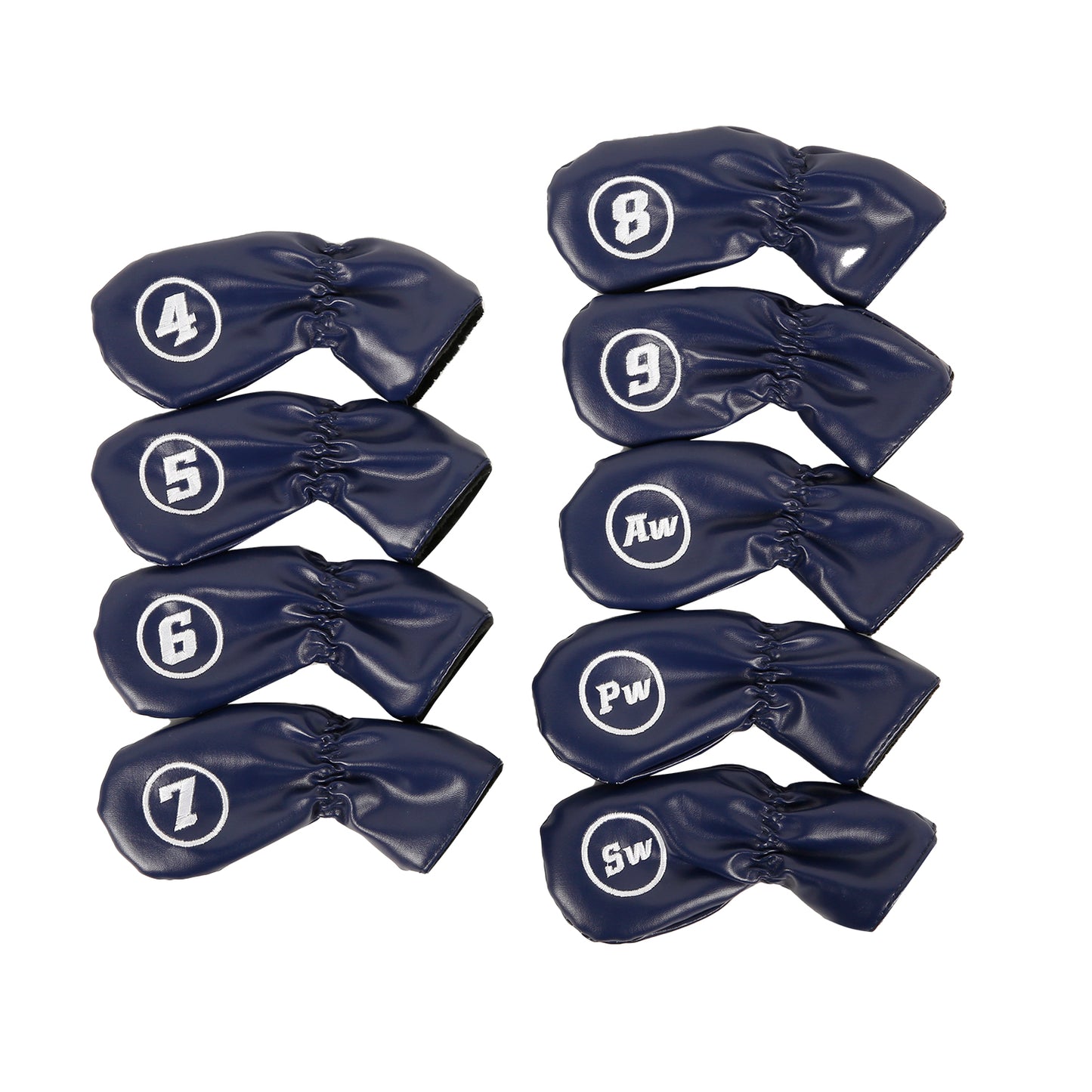 Leather Golf Club Iron Head Covers 9 Piece Set Headcover Protector Blue with White Golf Accessorise FoneFunShop