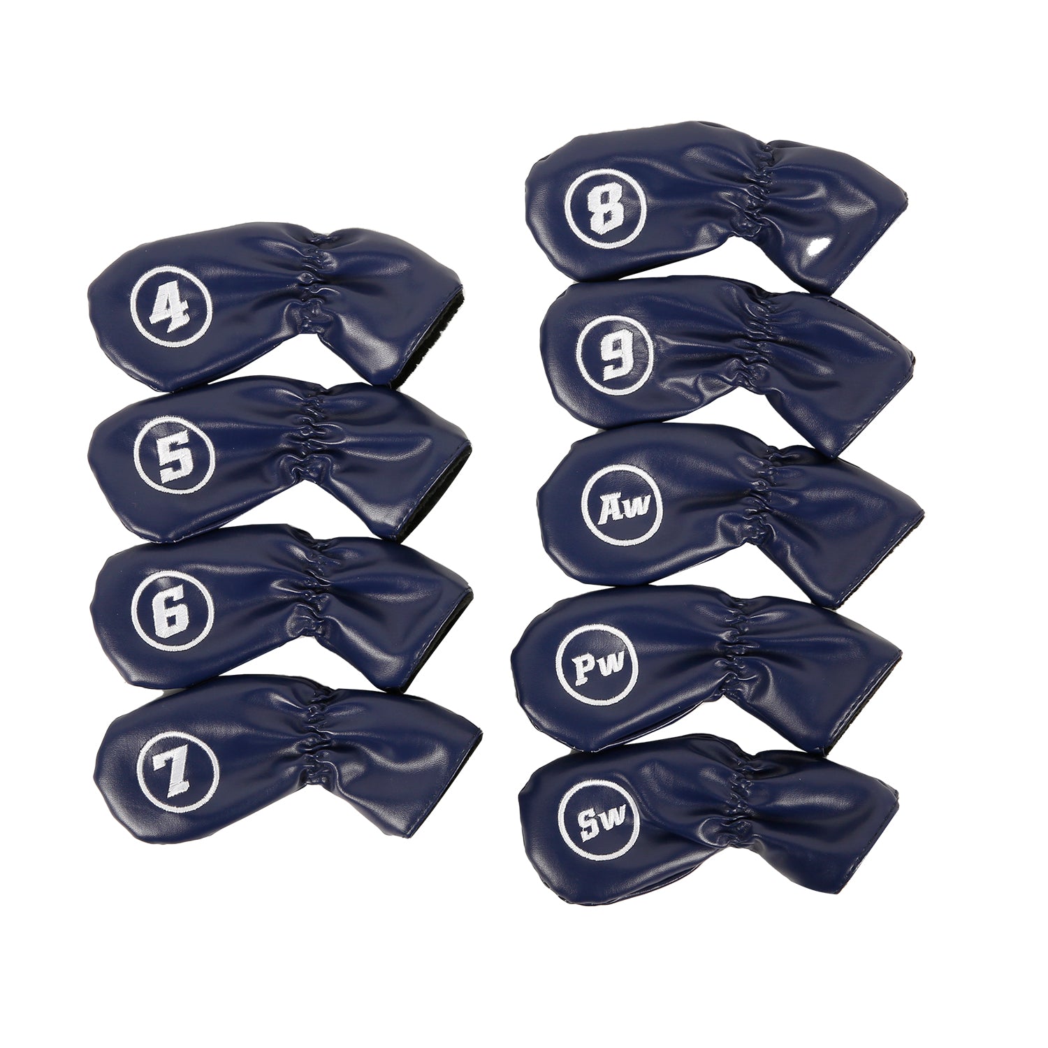 Leather Golf Club Iron Head Covers 9 Piece Set Headcover Protector Blue with White Golf Accessorise FoneFunShop