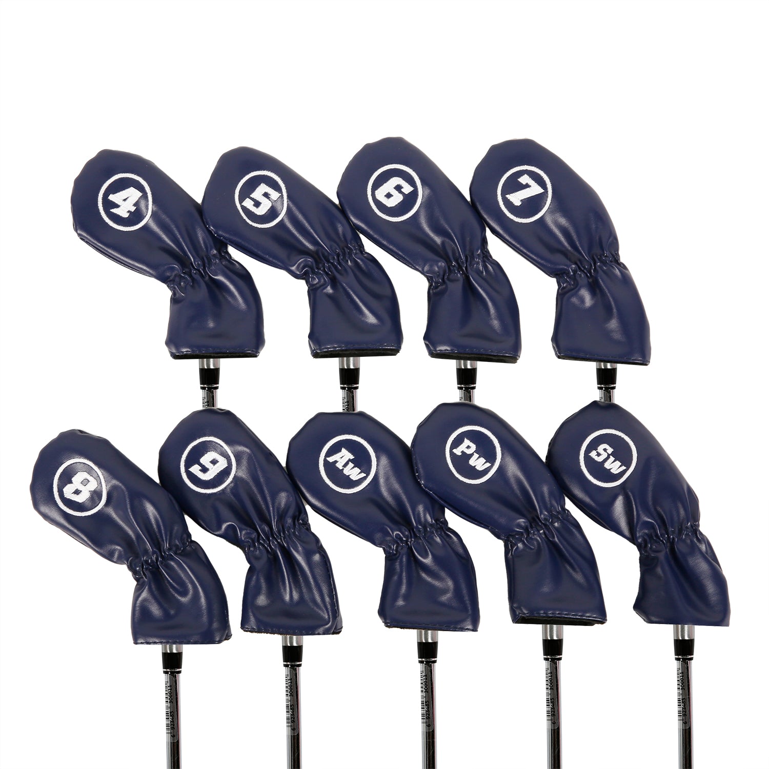 Leather Golf Club Iron Head Covers 9 Piece Set Headcover Protector Blue with White Golf Accessorise FoneFunShop
