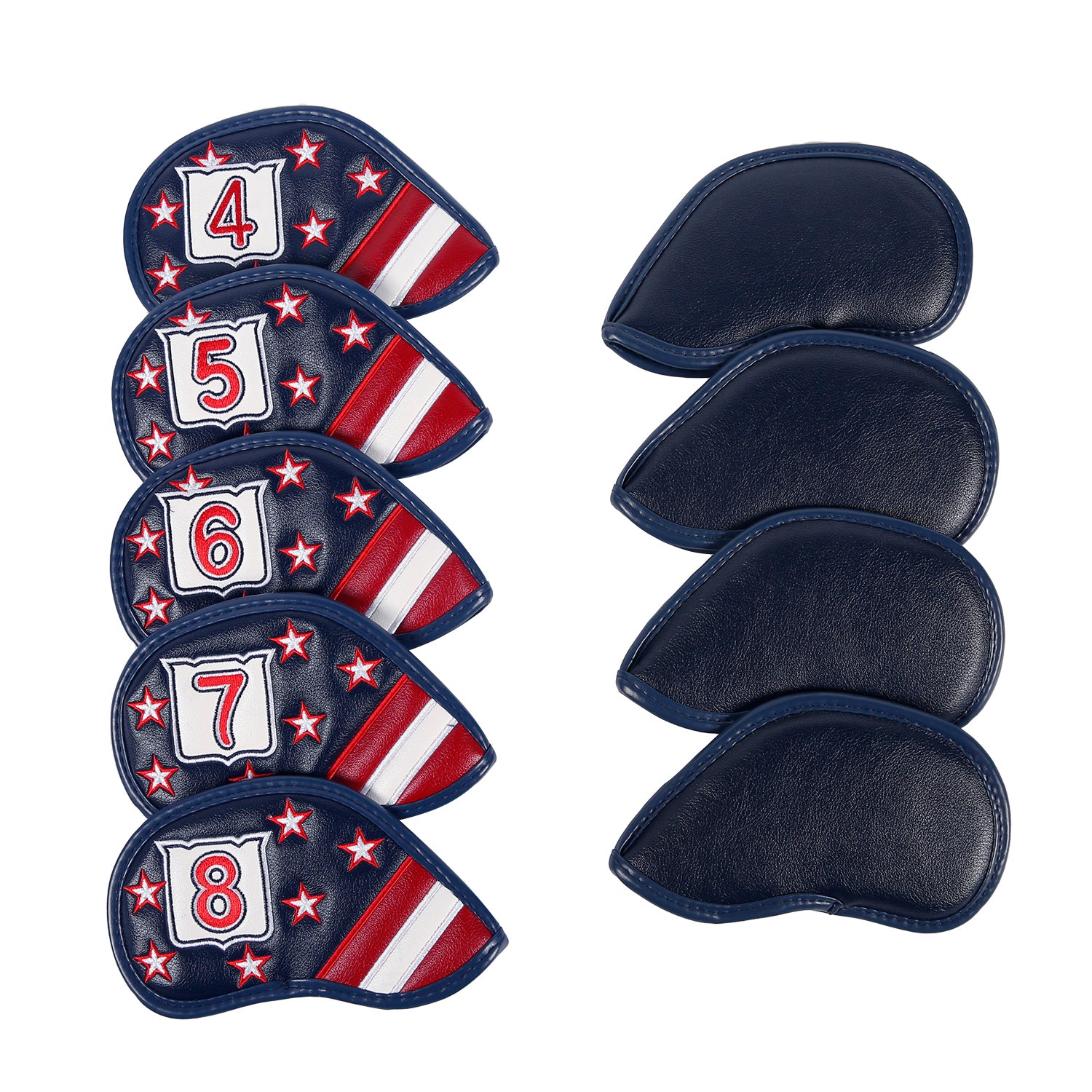 Leather Golf Club Iron Head Covers 9 Piece Set Headcover Protector Stars and Stripes Golf Accessorise FoneFunShop