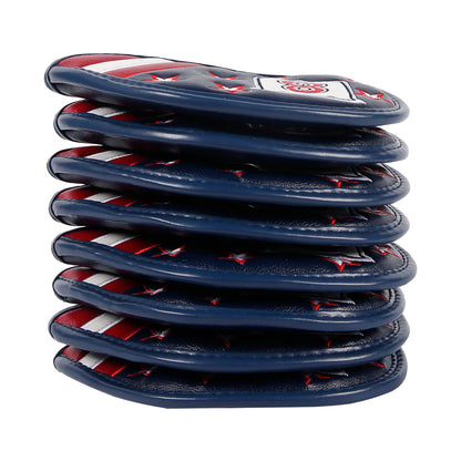 Leather Golf Club Iron Head Covers 9 Piece Set Headcover Protector Stars and Stripes Golf Accessorise FoneFunShop