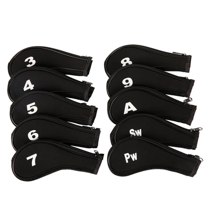 Golf Club Iron Head Covers 10 Piece Set Headcover Shaft Protector Black with White Golf Accessorise FoneFunShop