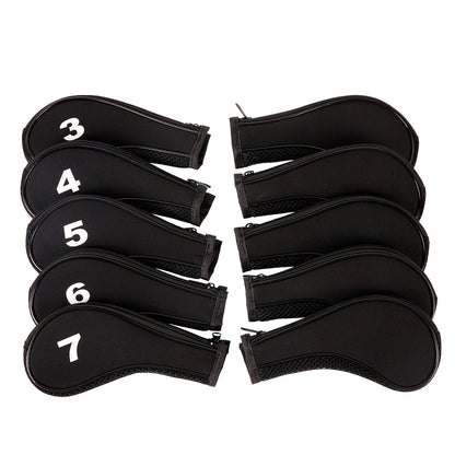 Golf Club Iron Head Covers 10 Piece Set Headcover Shaft Protector Black with White Golf Accessorise FoneFunShop