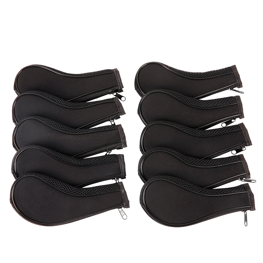 Golf Club Iron Head Covers 10 Piece Set Headcover Shaft Protector Black with White Golf Accessorise FoneFunShop