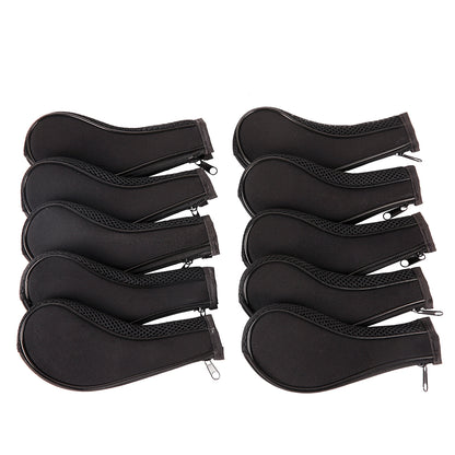 Golf Club Iron Head Covers 10 Piece Set Headcover Shaft Protector Black with White Golf Accessorise FoneFunShop