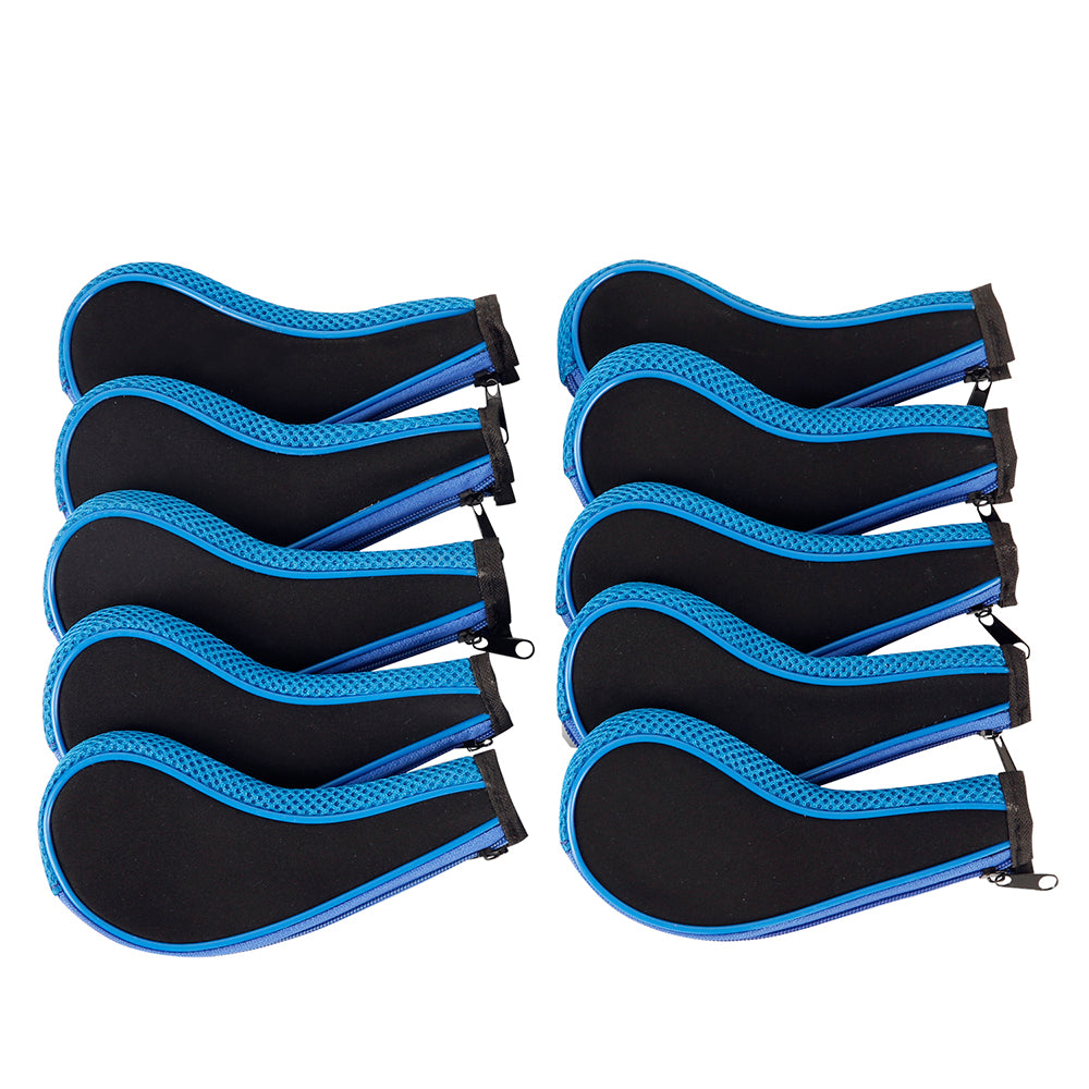 Golf Club Iron Head Covers 10 Piece Set Headcover Shaft Protector Black Blue with White Golf Accessorise FoneFunShop