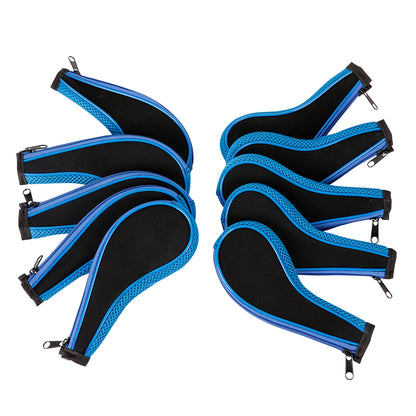 Golf Club Iron Head Covers 10 Piece Set Headcover Shaft Protector Black Blue with White Golf Accessorise FoneFunShop