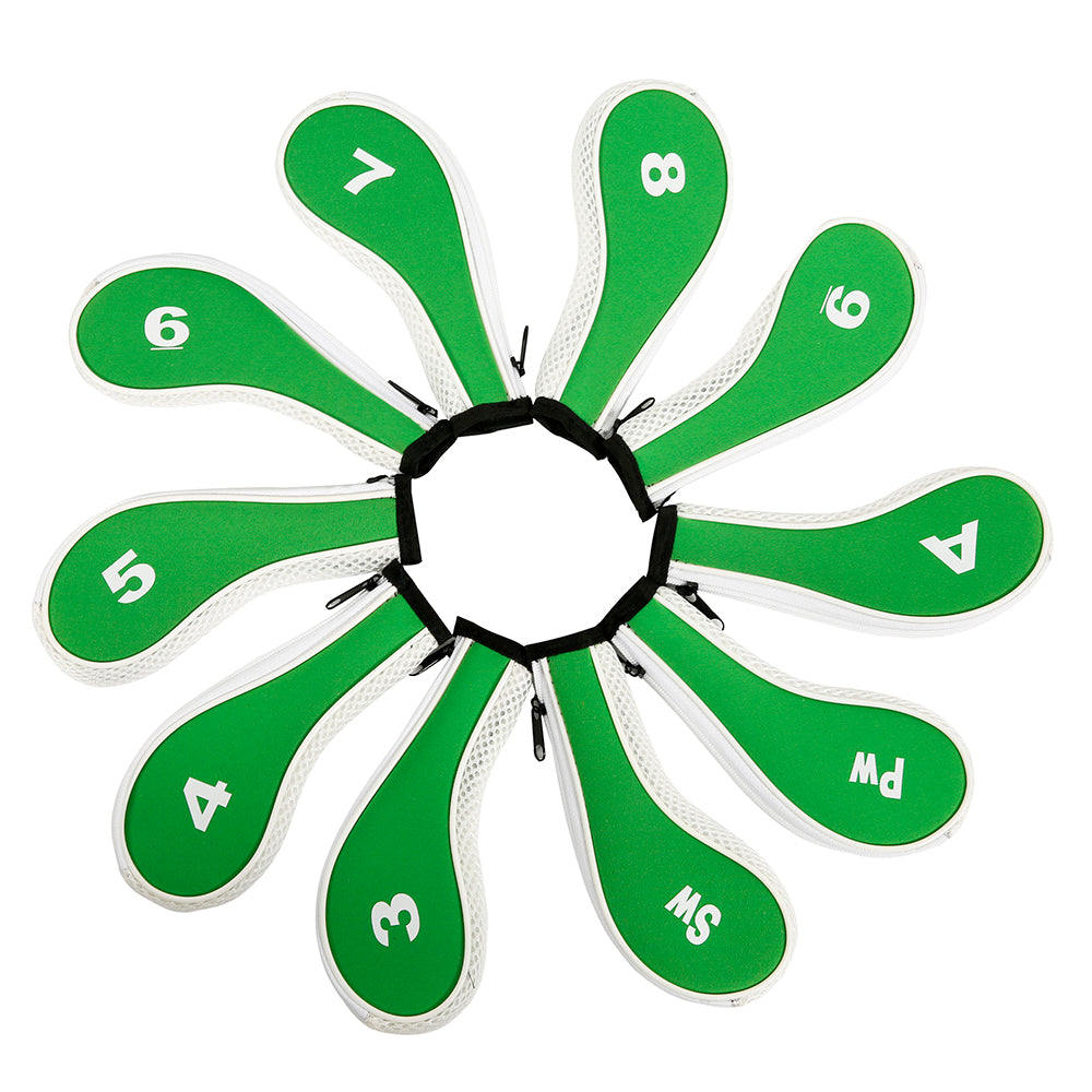 Golf Club Iron Head Covers 10 Piece Set Headcover Shaft Protector Green with White Golf Accessorise FoneFunShop
