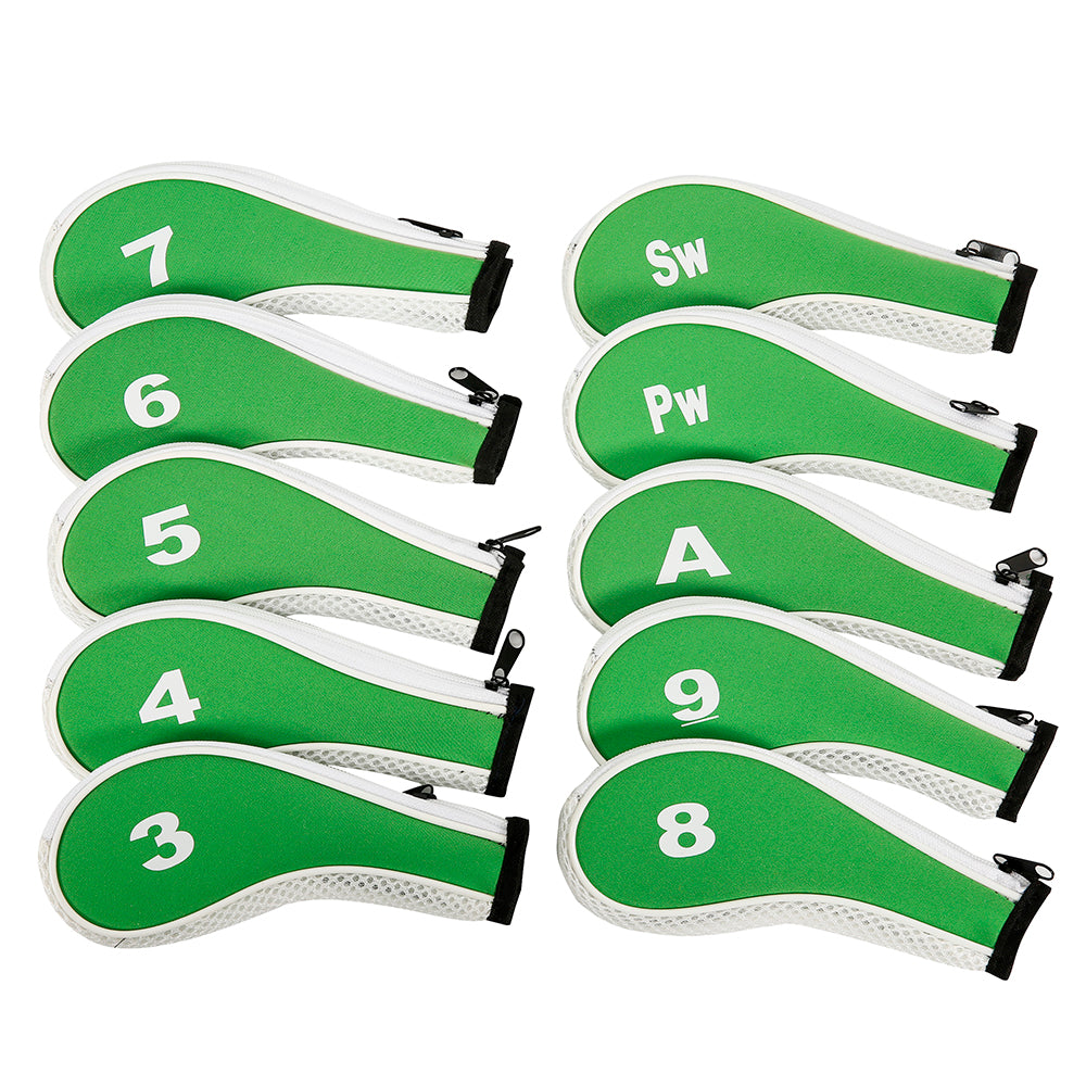Golf Club Iron Head Covers 10 Piece Set Headcover Shaft Protector Green with White Golf Accessorise FoneFunShop