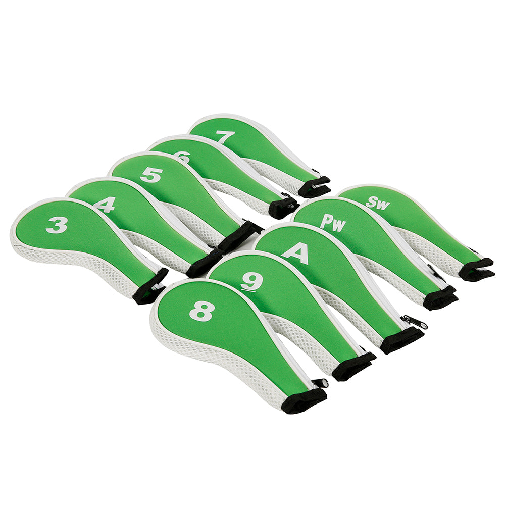 Golf Club Iron Head Covers 10 Piece Set Headcover Shaft Protector Green with White Golf Accessorise FoneFunShop
