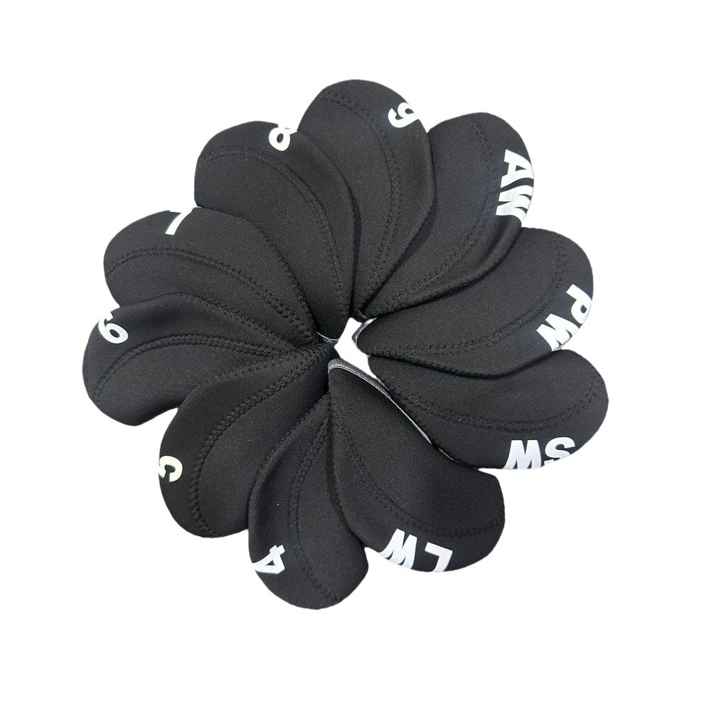 Golf Club Iron Head Covers 10 Piece Set Headcover Protector Black with Grey Golf Accessorise FoneFunShop