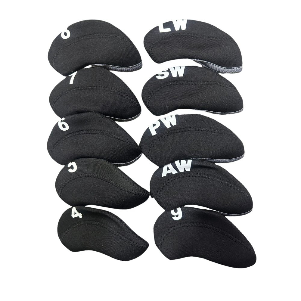 Golf Club Iron Head Covers 10 Piece Set Headcover Protector Black with Grey Golf Accessorise FoneFunShop