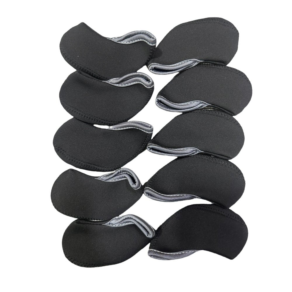 Golf Club Iron Head Covers 10 Piece Set Headcover Protector Black with Grey Golf Accessorise FoneFunShop