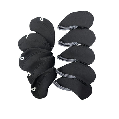Golf Club Iron Head Covers 10 Piece Set Headcover Protector Black with Grey Golf Accessorise FoneFunShop