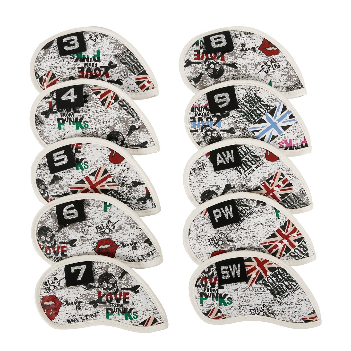 Leather Golf Club Iron Head Covers 10 Piece Set Union Jack Newspaper Headcover Protector Red Golf Accessorise FoneFunShop