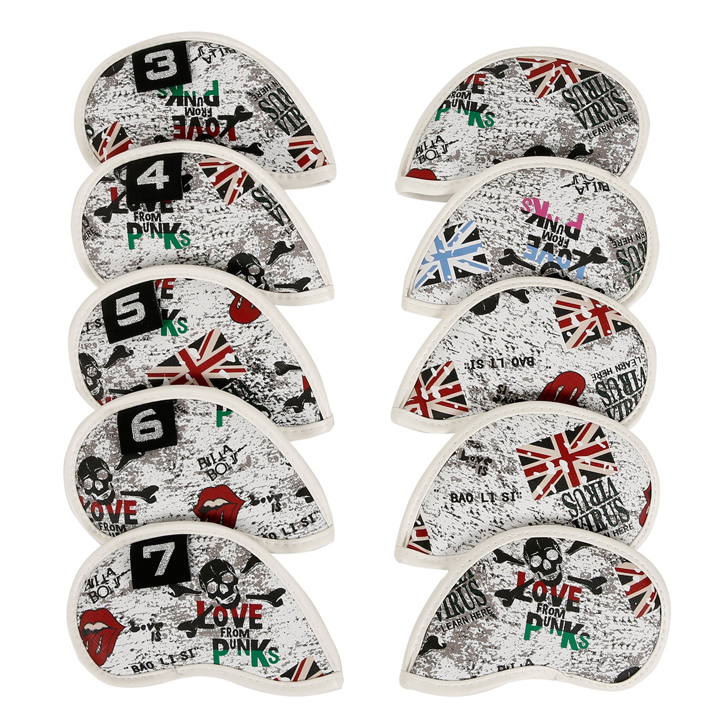 Leather Golf Club Iron Head Covers 10 Piece Set Union Jack Newspaper Headcover Protector Red Golf Accessorise FoneFunShop