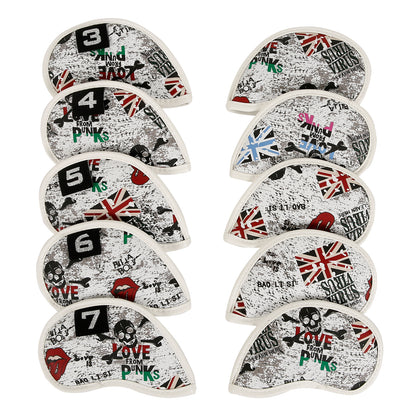 Leather Golf Club Iron Head Covers 10 Piece Set Union Jack Newspaper Headcover Protector Red Golf Accessorise FoneFunShop