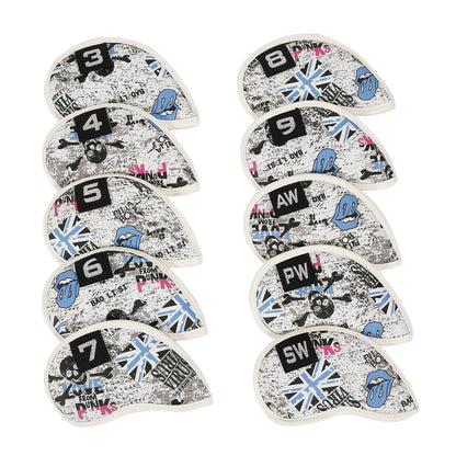 Leather Golf Club Iron Head Covers 10 Piece Set Union Jack Skull Punk Headcover Protector Blue Golf Accessorise FoneFunShop