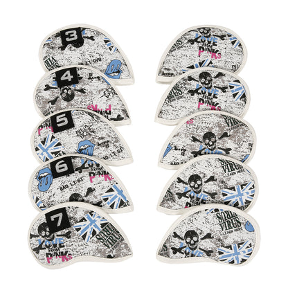 Leather Golf Club Iron Head Covers 10 Piece Set Union Jack Skull Punk Headcover Protector Blue Golf Accessorise FoneFunShop