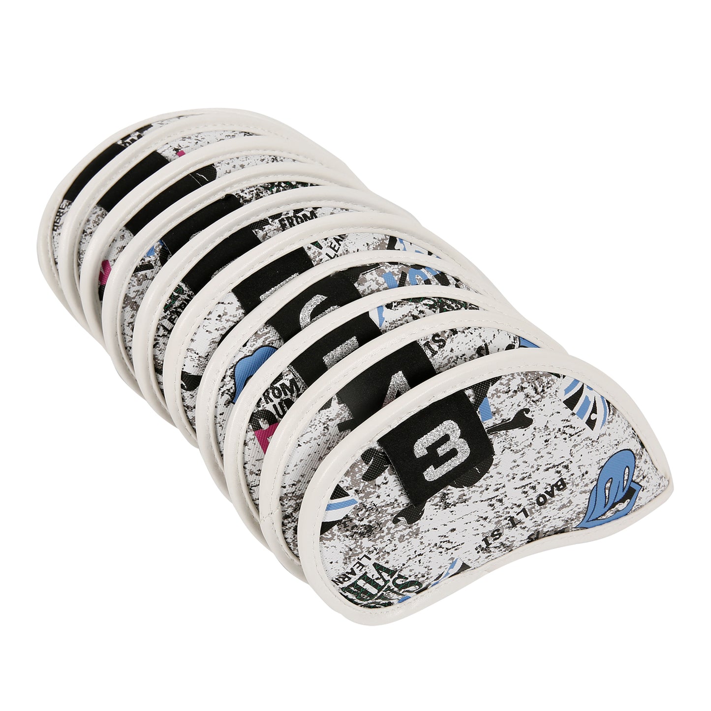 Leather Golf Club Iron Head Covers 10 Piece Set Union Jack Skull Punk Headcover Protector Blue Golf Accessorise FoneFunShop