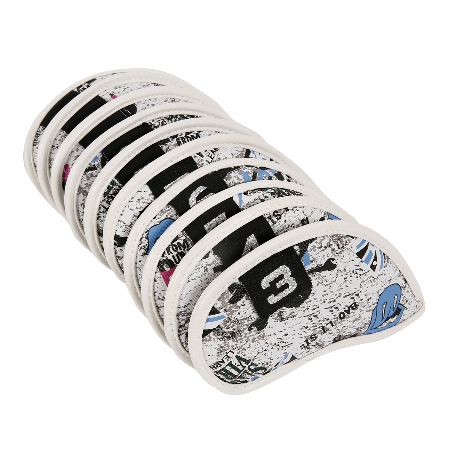 Leather Golf Club Iron Head Covers 10 Piece Set Union Jack Skull Punk Headcover Protector Blue Golf Accessorise FoneFunShop